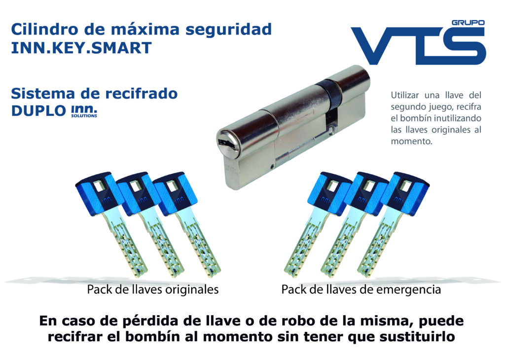 Bombín de máxima seguridad INN.KEY.SMART con sistema de recifrado en caso de pérdida o robo de llave.